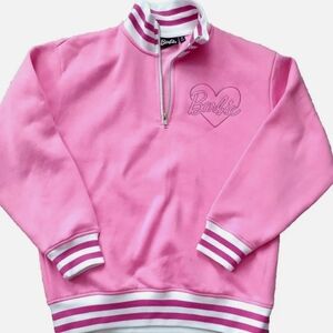 Barbie Sweatshirt Pink Quarter Zip by Mattell Logo Stripe